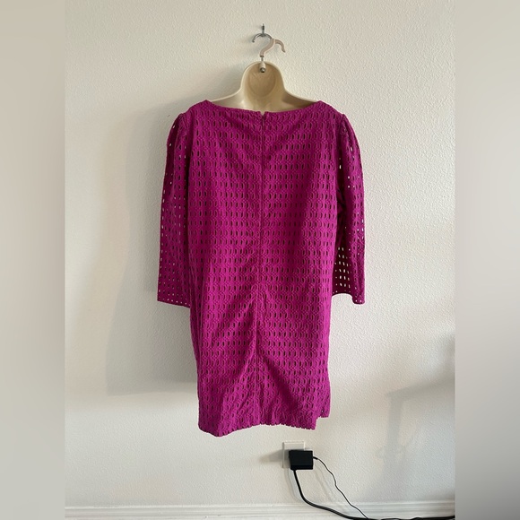 Ann Taylor XXL 2XL NWT Magenta Pink Eyelet Boatneck Shift Dress 3/4 Sleeve - Picture 10 of 11